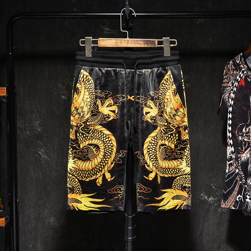 Шорты мужские с принтом дракона шелковые модные Молодежные штаны в Корейском