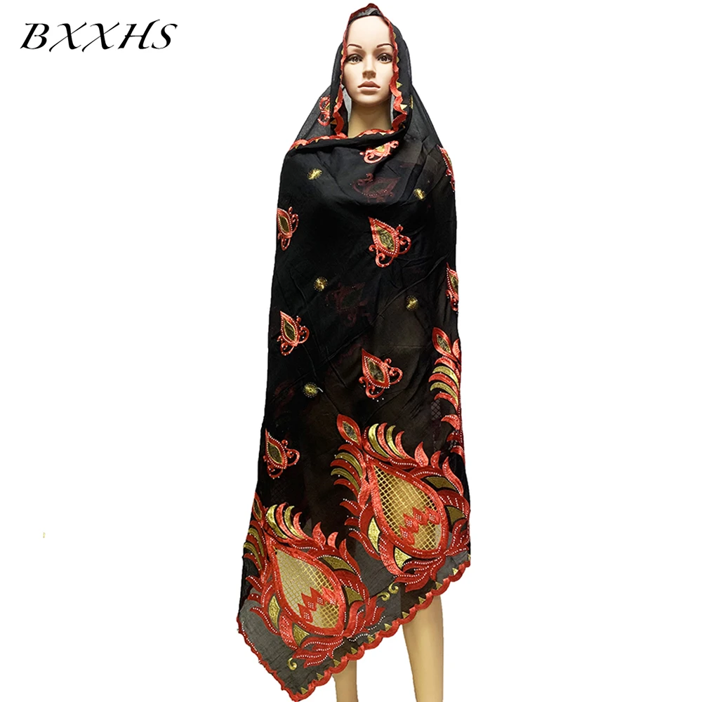 

Free Shipping New Cotton Hijab Scarf For Muslim Women African Dubai Islam Turban Headscarf Long Big Embroidery Shawls LH186