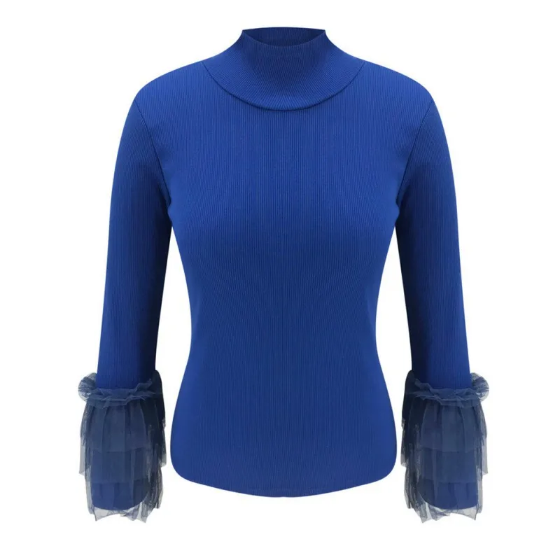 

Women Winter Sweater High Collar Solid Color Slim Long-Sleeved Slim Bottom Sweater