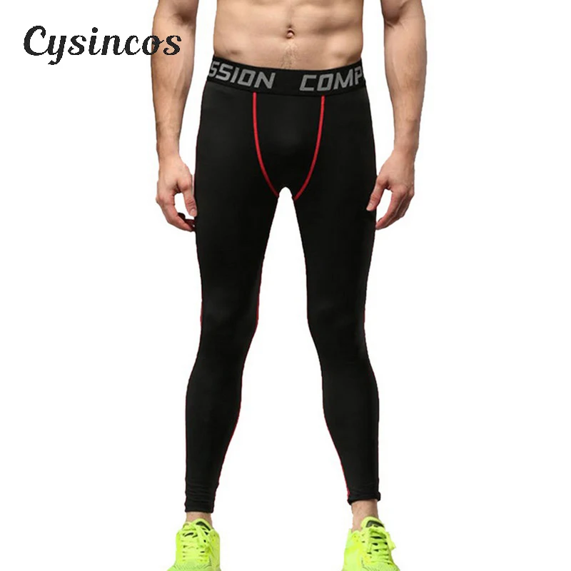 Мужские компрессионные штаны CYSINCOS спортивные для бега баскетбольные бодибилдинга фитнеса обтягивающие