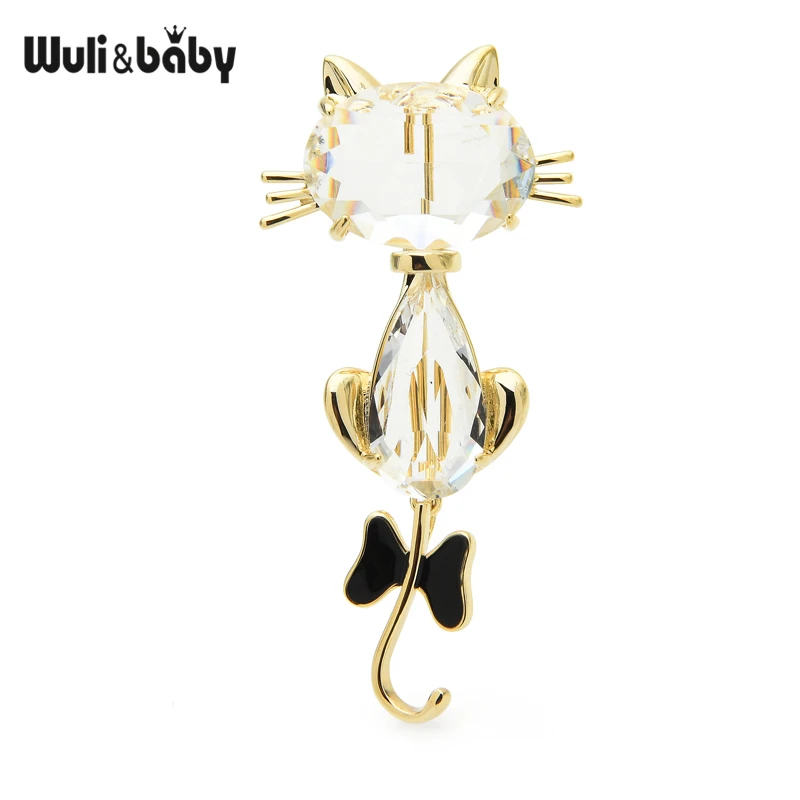 Броши-кошки Wuli &amp baby с белыми кристаллами для женщин черной красной эмалью |