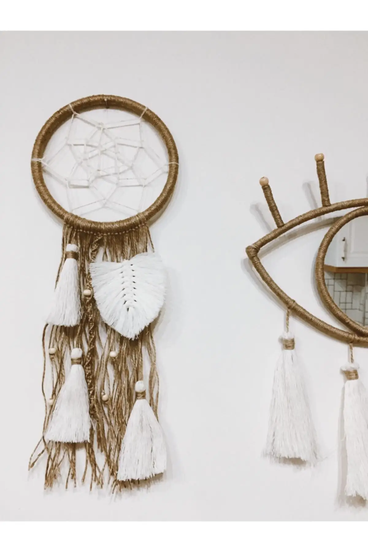 

Bohemian Jute Rope Eye Shaped Mirror And Dreamcatcher & Dreamcatcher Wall Decor Ornament