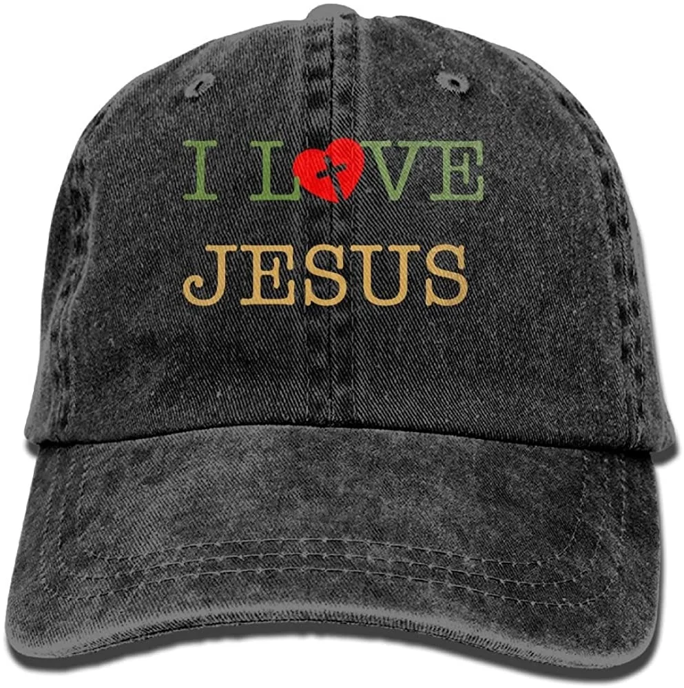 

Sports Cap Men Women I Love Jesus Yarn-Dyed Denim Baseball Hat Adjustable Dad Hat