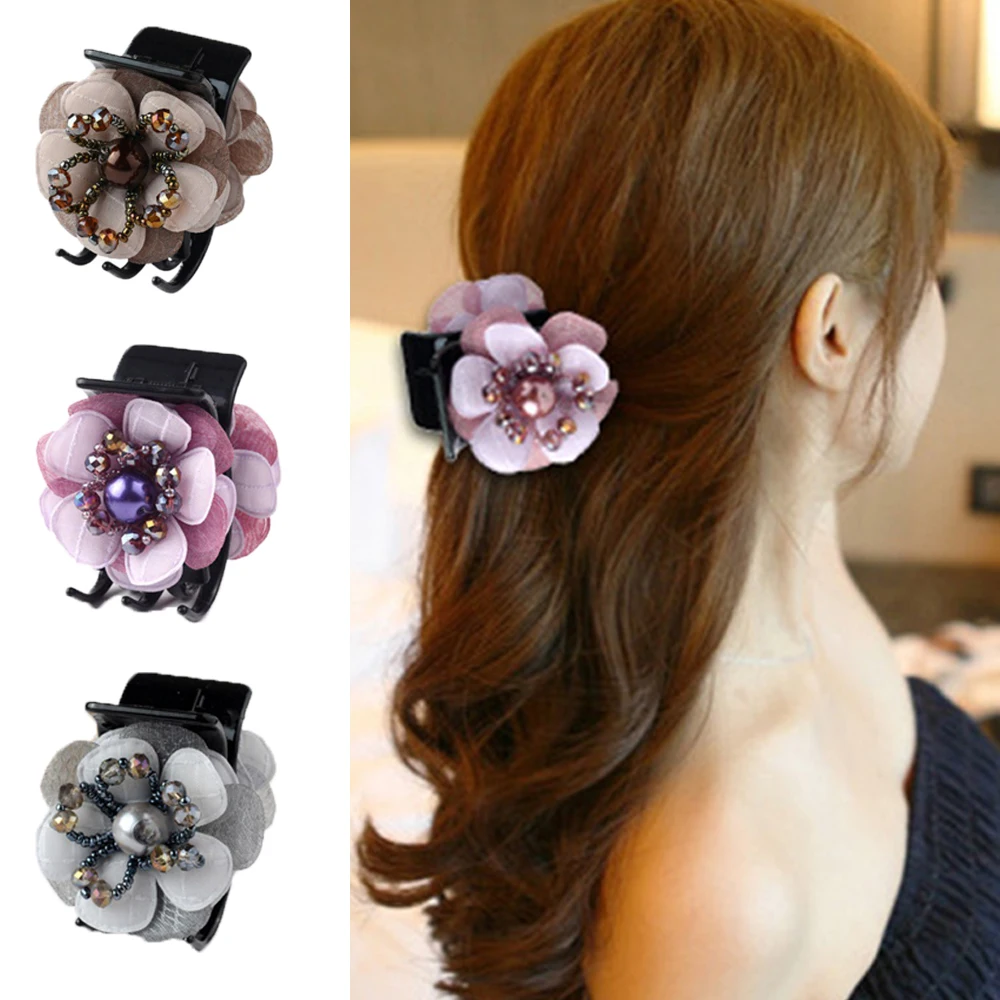 

Plastic Toothed Hair Claw Clamps Hair Crab Simple Retro Hair Claw Clip Flower Hairpin Beaded Hair Accessories For Women Girls