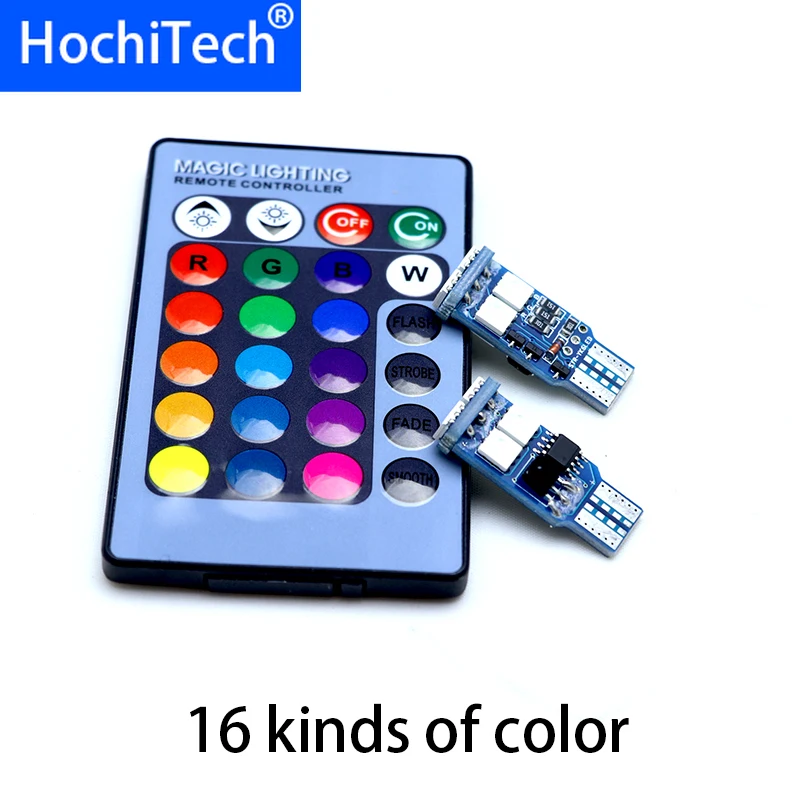 Автомобильные светодиодные лампы T10 W5W RGB с дистанционным управлением