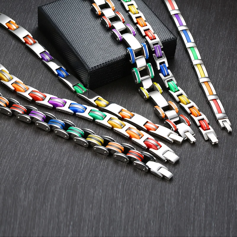 Силиконовый браслет из нержавеющей стали 316L мужской с радужной застежкой