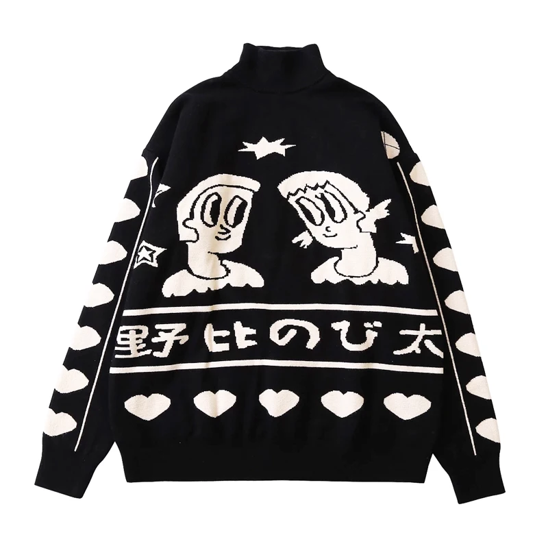 

2020 New Autumn Sweater Ladies Harajuku Cartoon Anime Sweater Pure Cotton College Style Sweater Loose High Neck Knitted Sweater