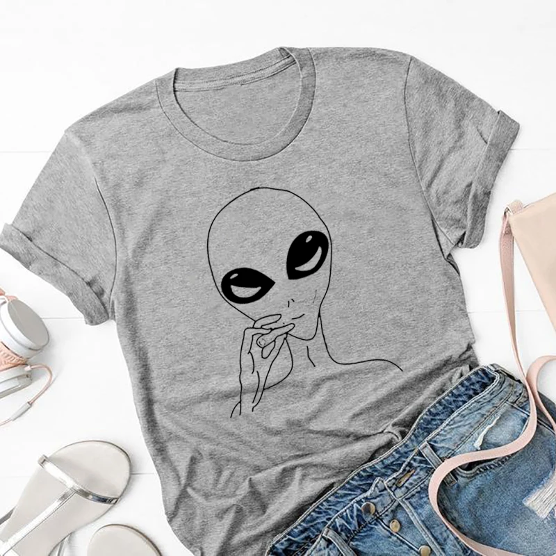 Забавные женские футболки с изображением инопланетянина уличная одежда
