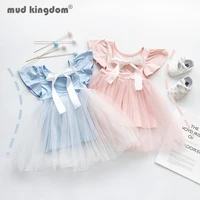 mudkingdom cute girls dress fashion back hollow bow solid mesh ball gown princess dresses little girl summer cotton kids clothes
