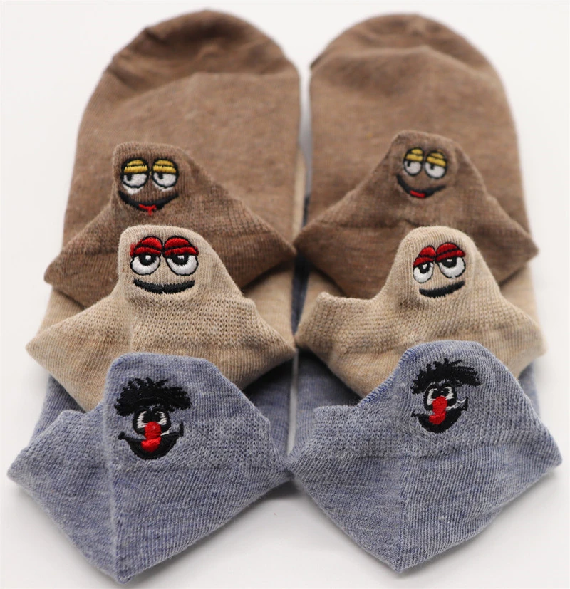 ZT 20 3PAIRS Kawaii Embroidered Expression Women Socks Happy Fashion Ankle Funny Socks Women Cotton Summer Candy Color - Цвет: ZT 20