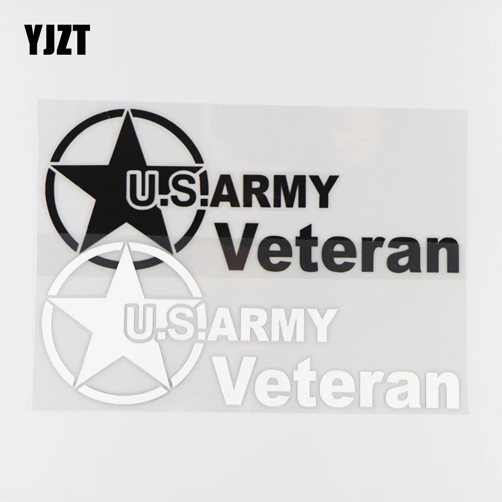 

YJZT 19,6 × 7,5 см Виниловая наклейка в виде ветерана армии США, автомобильная наклейка, Мультяшные слова, аксессуары, черный/серебристый 4C-0333