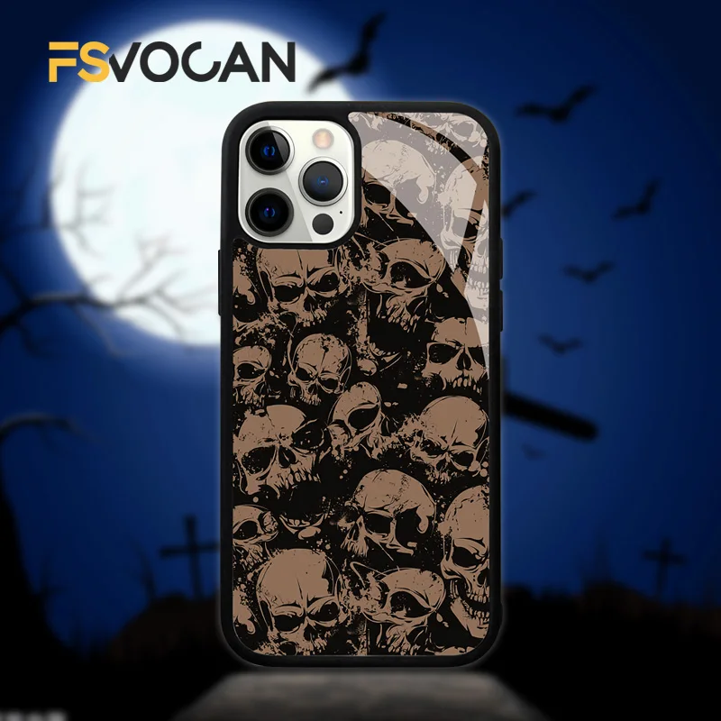 Gothic Skull Skeleton Rose Pattern Case For iPhone 11 12 Pro Max 7 8 Plus X XR XS Phone Floral Flower Cover Anti-Scratch Fundas