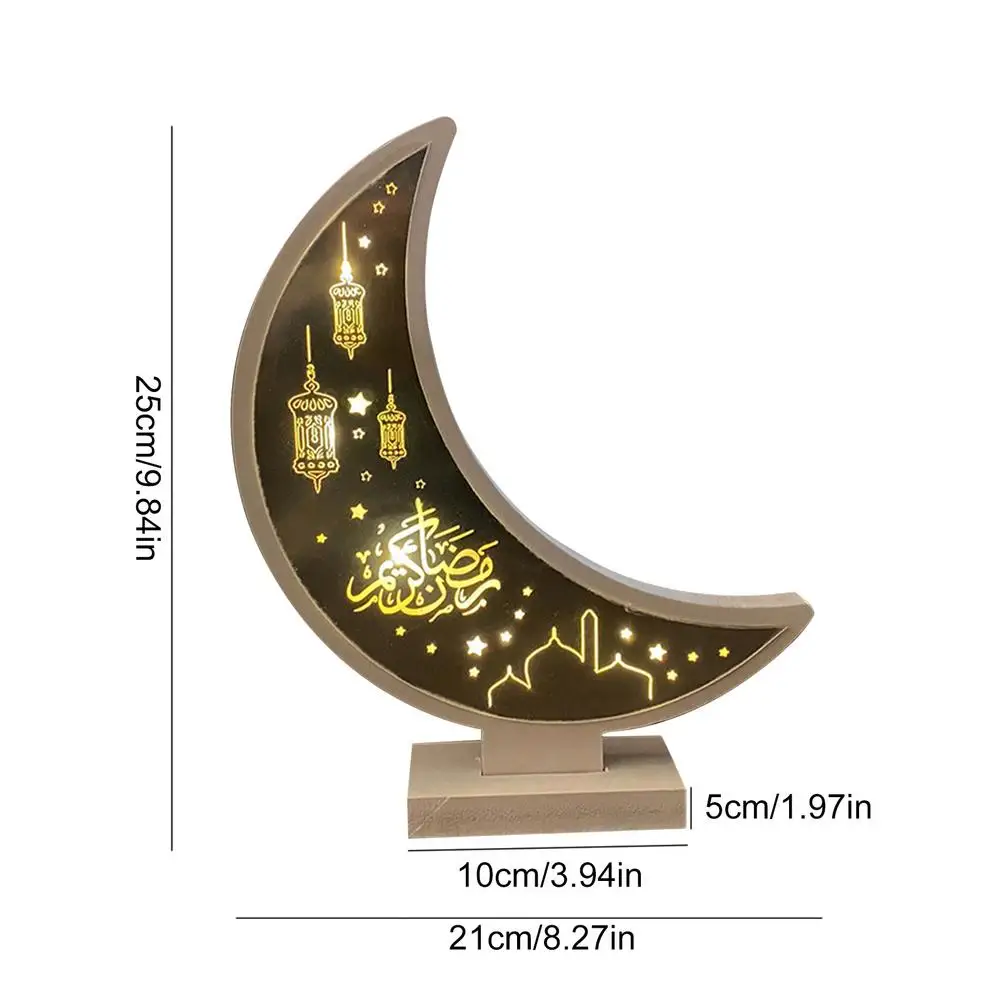 

Ramadan Moon Shape Led Light Eid Mubarak Wooden Ornament Home Decoration Craft Islamic Muslim Party Gift