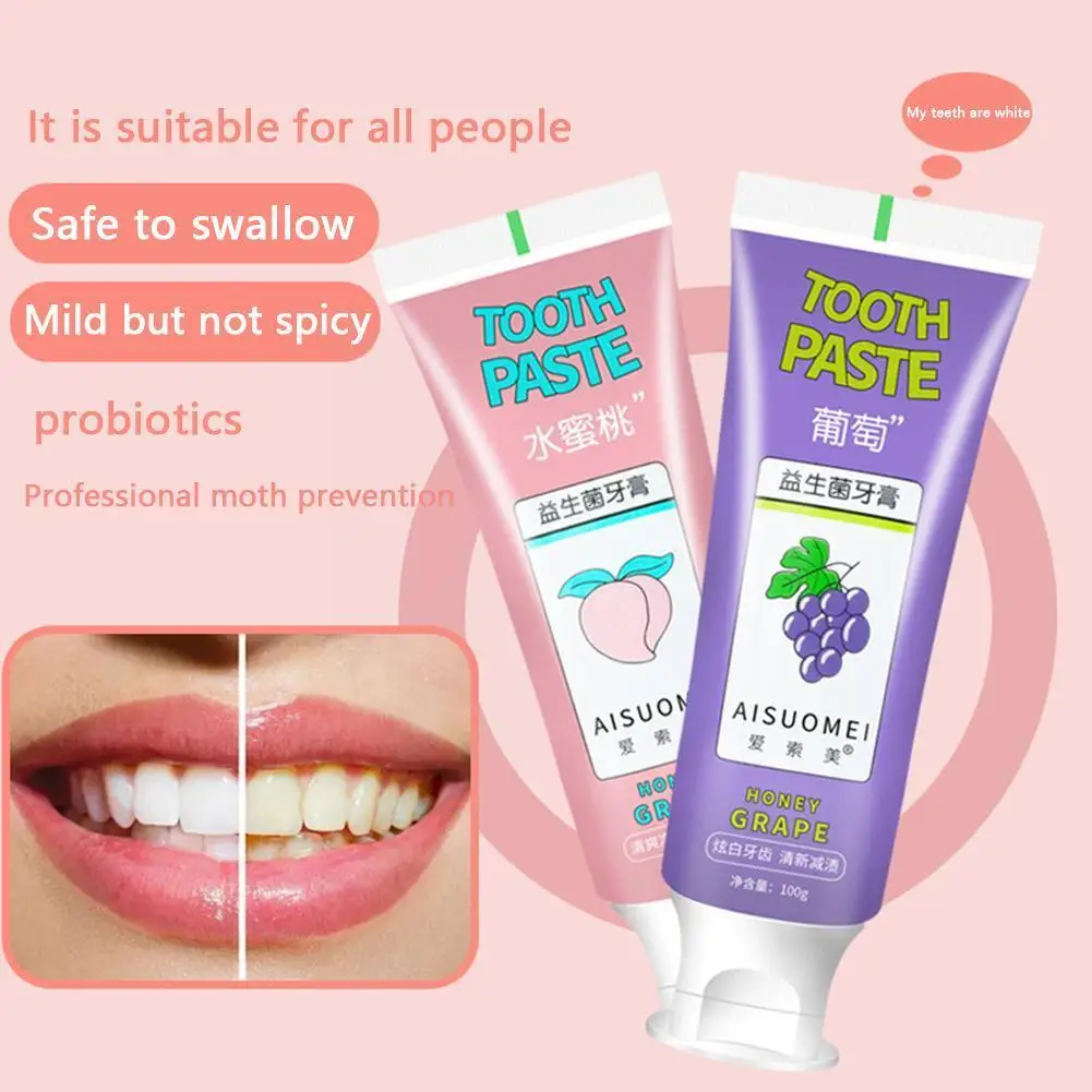

100g Probiotic Toothpaste Fruit Juicy Peach Grape Flavor Brightening Mouth Tartar Bad Refreshing Breath To Yellow Toothpast X9W0