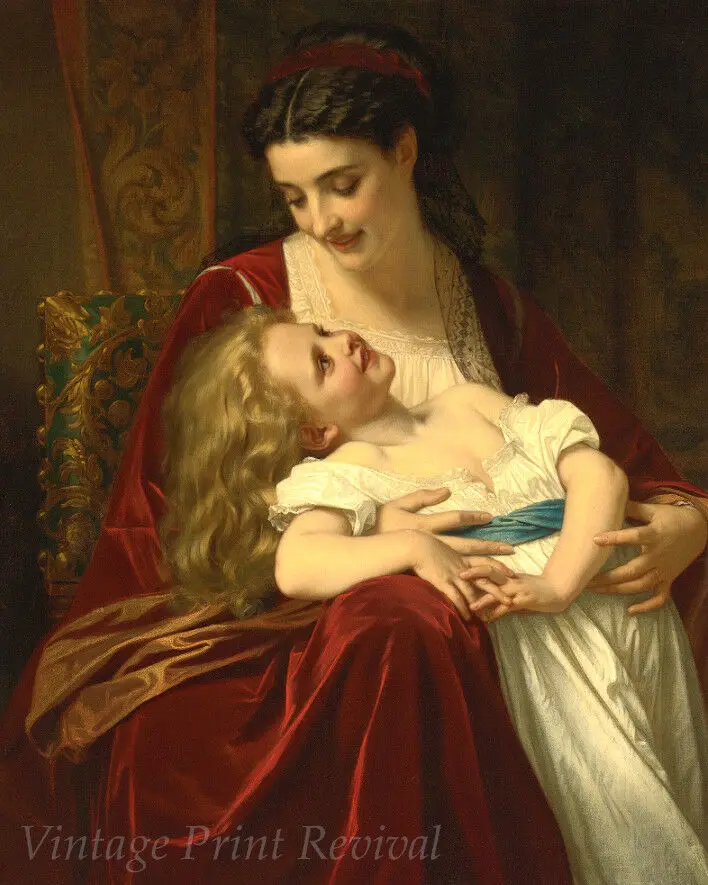 Материнской любовью by Hugues Merle-для мамы и дочки ребенка шелк постер декоративная