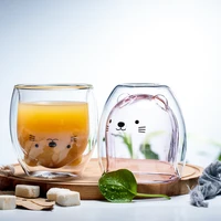 280ml creative cute bear double layer coffee mug cartoon baby duckling animal milk glass lady cute gift cup