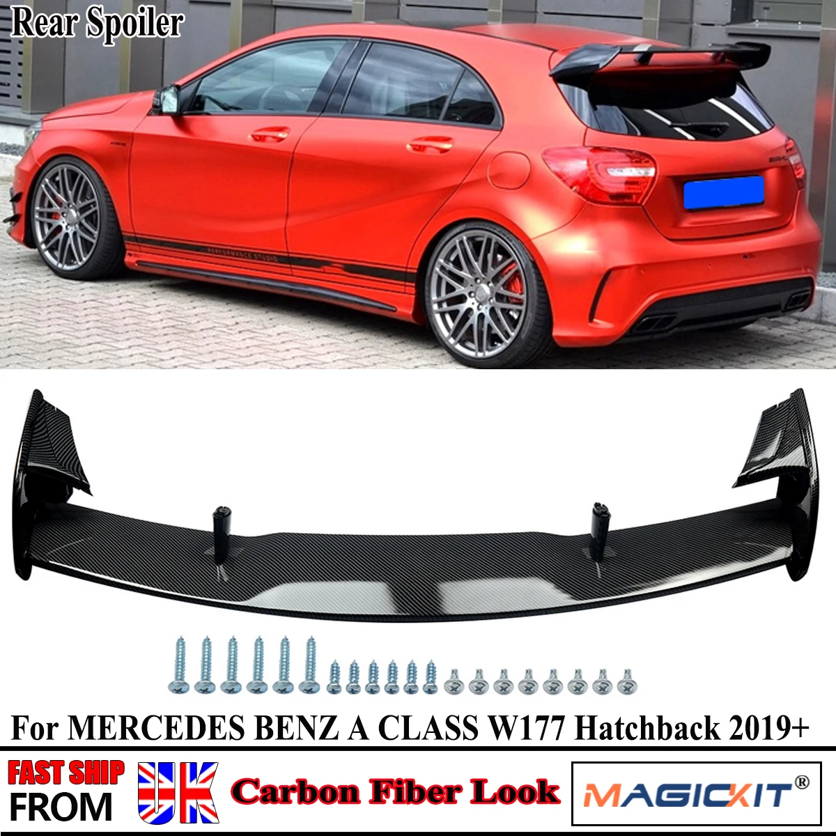 

MagicKit FOR MERCEDES W177 A250 CARBON LOOK REAR TRUNK SPOILER A45 STYLE WING 2018+