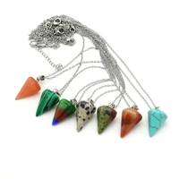 hot selling natural fashion polygonal tapered semi precious stone pendant diy jewelry accessories 14x27mm