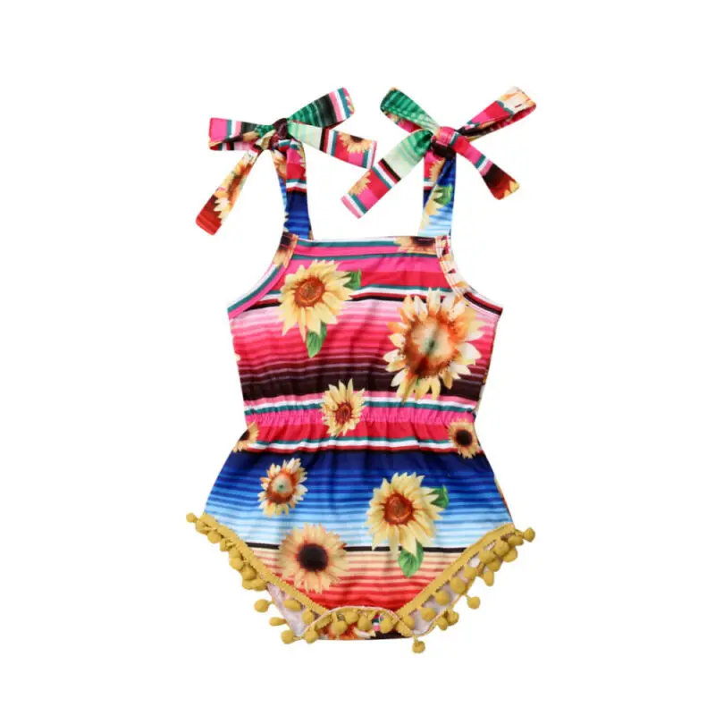 Summer Newborn Baby Girl Sunflower Tassels Floral Print Romper Body Suit Jumpsuit Outfits Babe Kids Clothes Sunsuits Clothings | Мать и