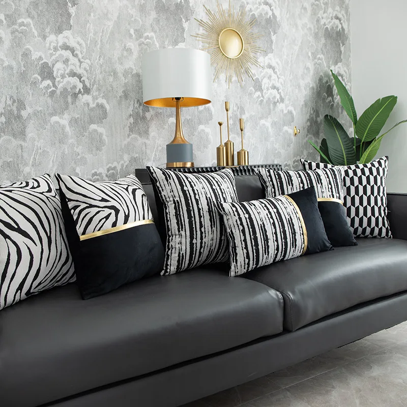 

45x45CM Black White Simplicity Pillow Case Eu Style Home Decor Sofa Cushion Cover Suede Car Pillow Case Customizable