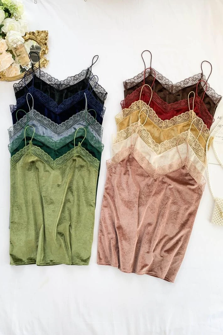 Новая Осенняя Женская кружевная Лоскутная бархатная майка с регулируемой талией