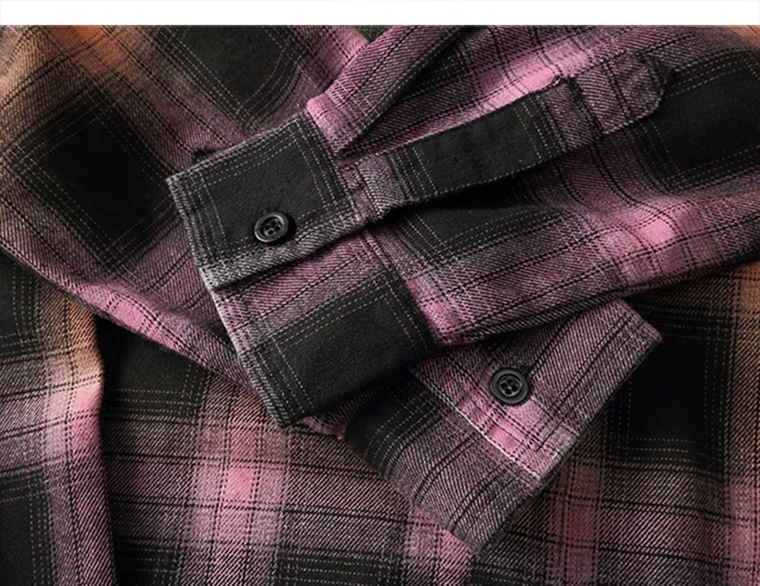 Градиент цвета радуги клетчатые хлопковые рубашки уличная одежда повседневный