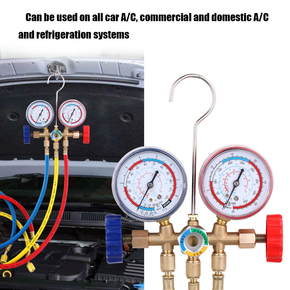 Refrigerant Manifold Gauge Set Air Conditioning Tools with Hose and Hook for R12 R22 R404A R134A Condition Refrigeration | Инструменты
