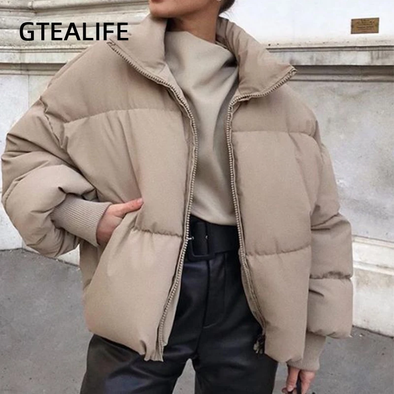 Gtealife-Parkas de cuello alto para mujer, abrigos gruesos y cálidos de burbujas, chaquetas de color