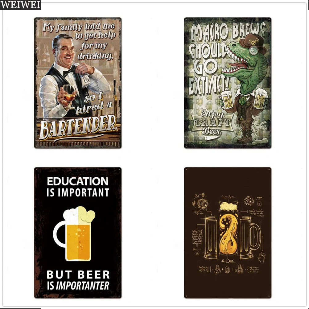 

WEIWEI Metal Painting Decor Funny Beer Metal Sign Tin Sign Plaque Metal Vintage Pub Metal Plate for Bar Pub Club Man Cave Decora