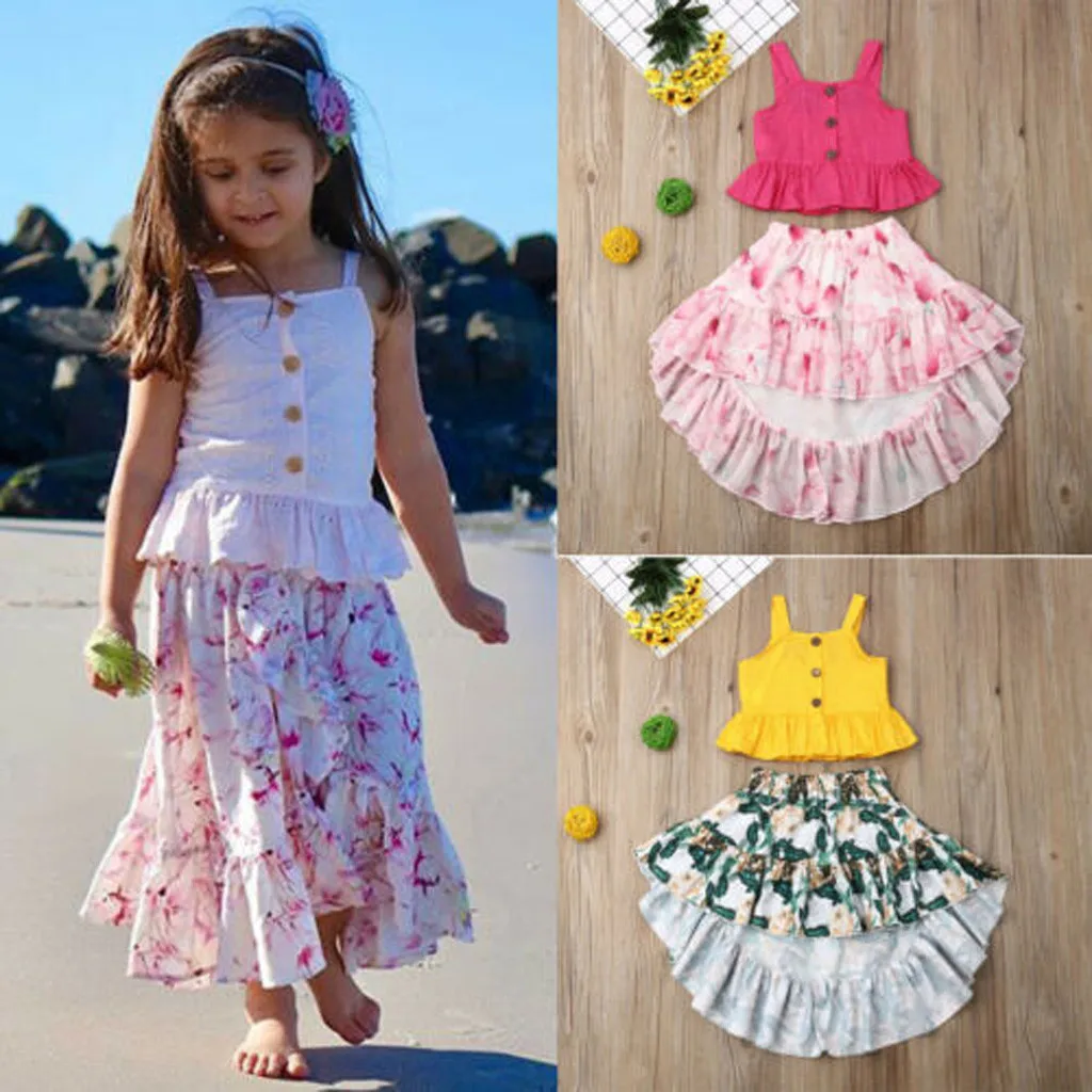 2019 новые стильные летние блузки топы для маленьких девочек платье с юбкой
