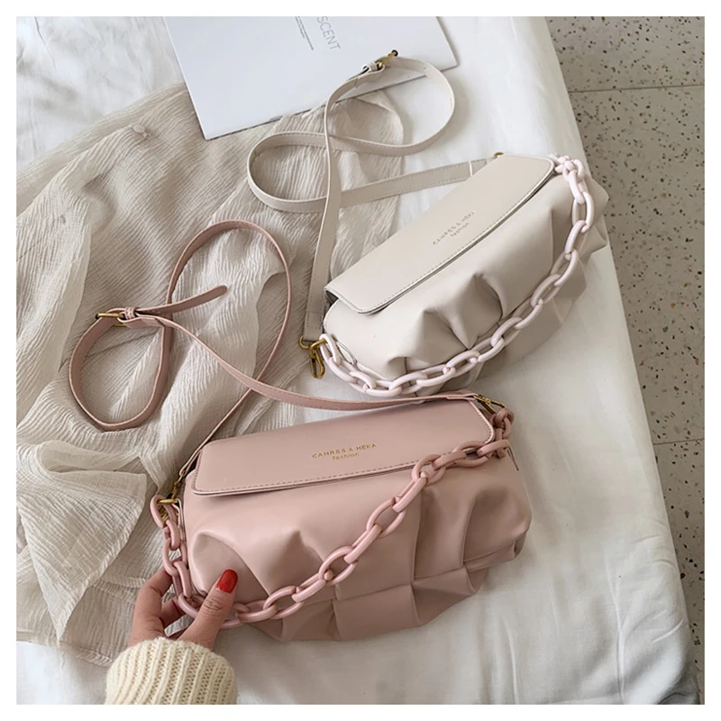 

Jiessie&Angela Messenger Bags For Women Cloud Bag Soft Leather Dumpling Purse Bag Female Shoulder Bags With Chain Handbag