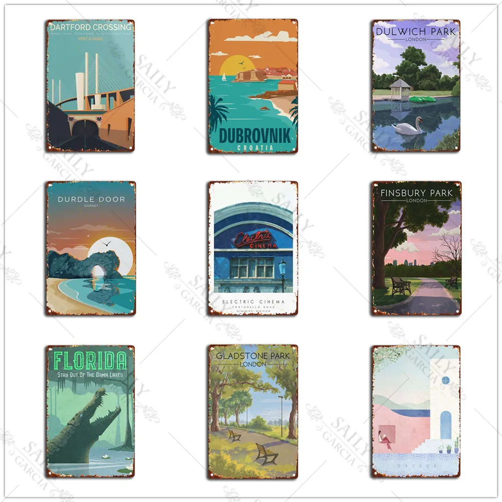 

Tin Sign Danson Park Landscape Metal Posters Bexleyheath South East London Kent Vintage Travel Railway Metal Wall Art Plates