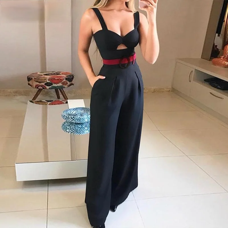 

High waist sling jumpsuit women Women Sleeveless Long Jumpsuit Summer