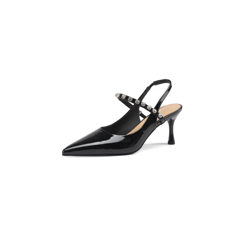

High heeled shoes French style ~ ins girl cool shoes small fresh thin heel pointed one line with back empty single shoes girl
