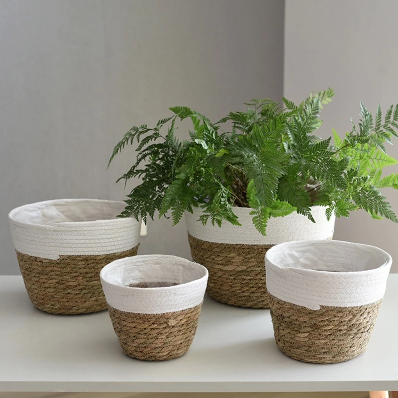 

Nordic Handmade Straw Basket Laundry Picnic Toy Storage Macrame Woven Flower Pot Plant Container Home Decoration
