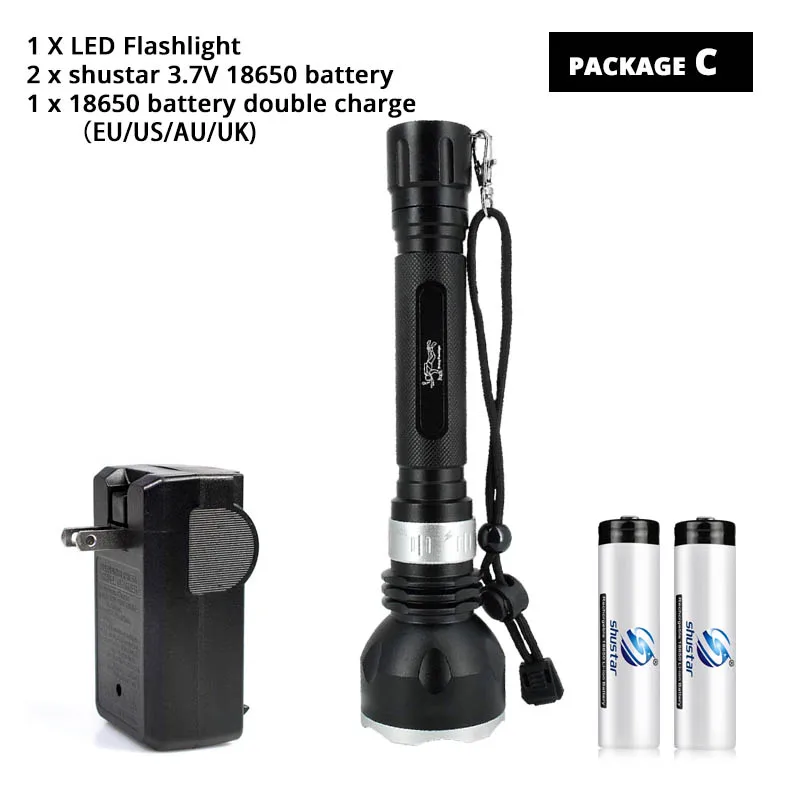Package C IP68 водонепроницаемый фонарик для дайвинга профессиональный фонарик для дайвинга 100 м подводный с поворотным сенсорным переключателем 5 режимов освещения погружения света - Испускаемый цвет: Package C