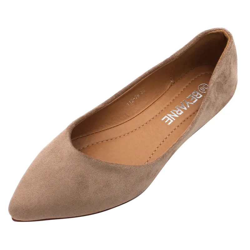 

Flat Shoes Women Flock Leather Pointed Toe Lady Pink Flats Basic Style Good Quality Large Size 41 Pure Color Pu Leather Elegant