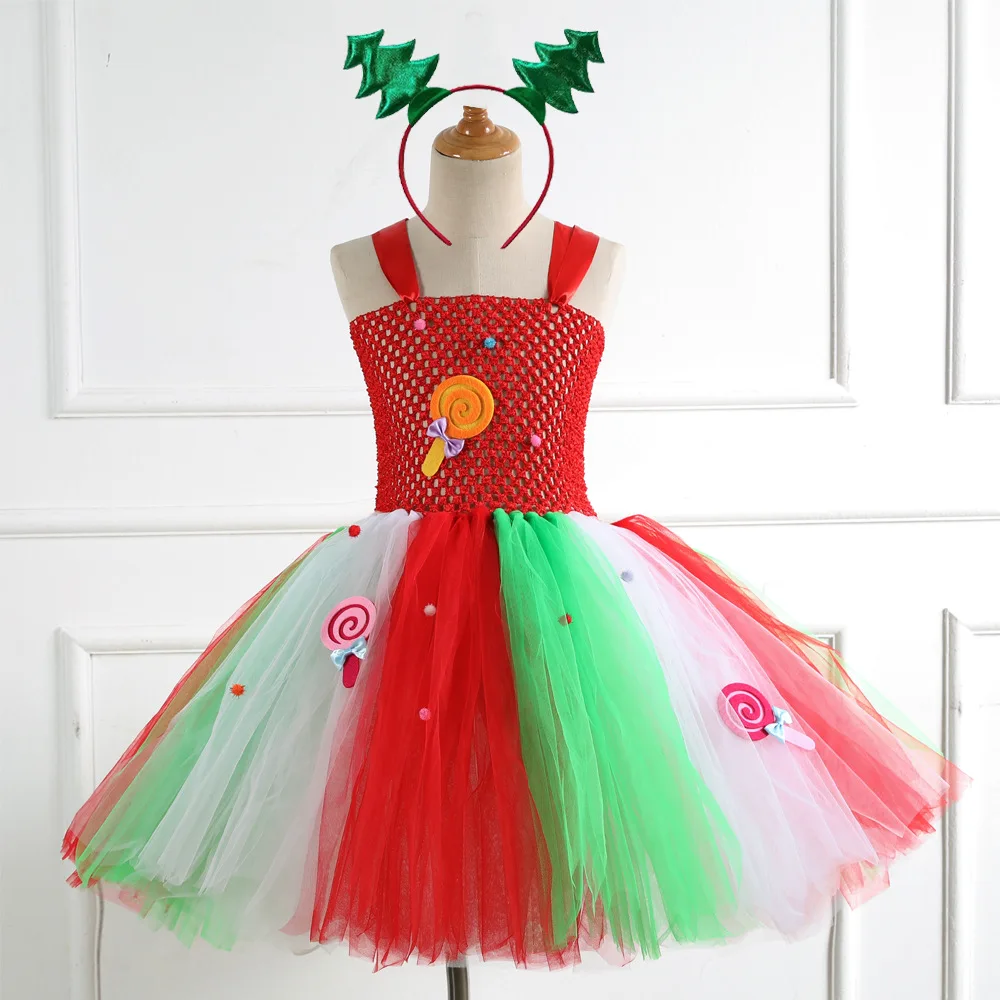 

Christmas Princess Dress Reindeer Costume Cosplay Santa Claus Girls Mesh Tutu Handmade Dress Christmas Costume for Kids