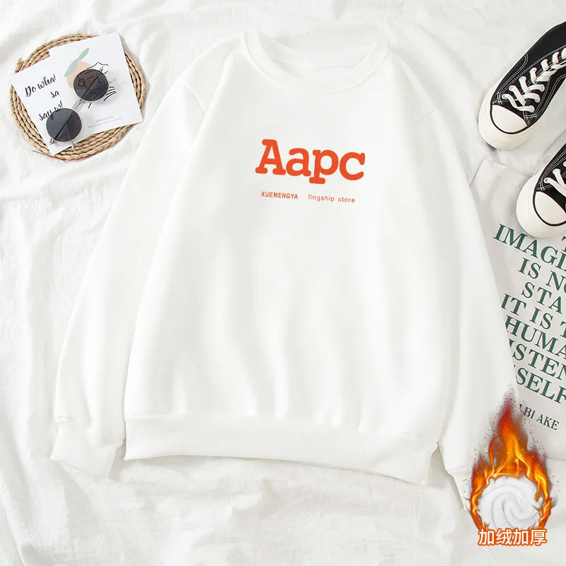 

Hoodies Women O-Neck Plus Size Velvet Printed Kawaii Cute Students Simple Casual Daily Chic Korean Style All-match Girl Clothes