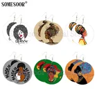 Серьги-подвески женские SOMESOOR, деревянные, с натуральными афро волосами, 6 см