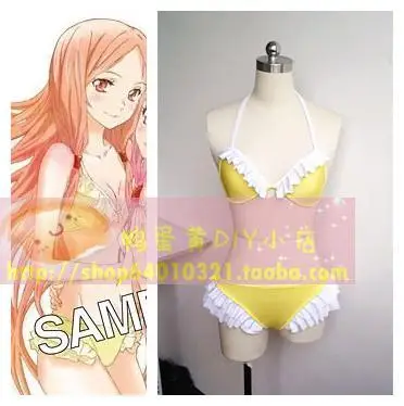 

Anime Guilty Crown Ouma Mana Cosplay Costume Yellow White Bikini Custom Swimsuit Cosplay for Women Girls Summer