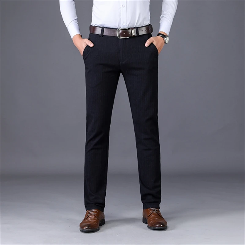 

Winter Striped Wool Men's Suit Pants Classic Autumn Formal Office Dress Pants male Straight Trousers plus Size 28- 44
