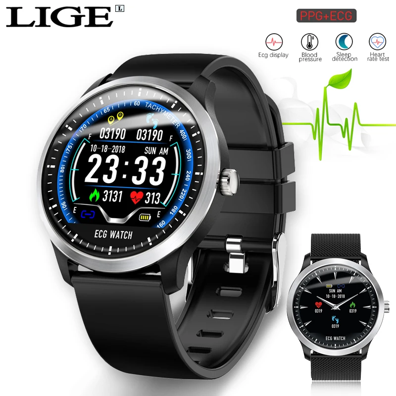 LIGE ЭКГ smart watch пульсометр измерять кровяное давление Смарт часы сна Фитнес трекер