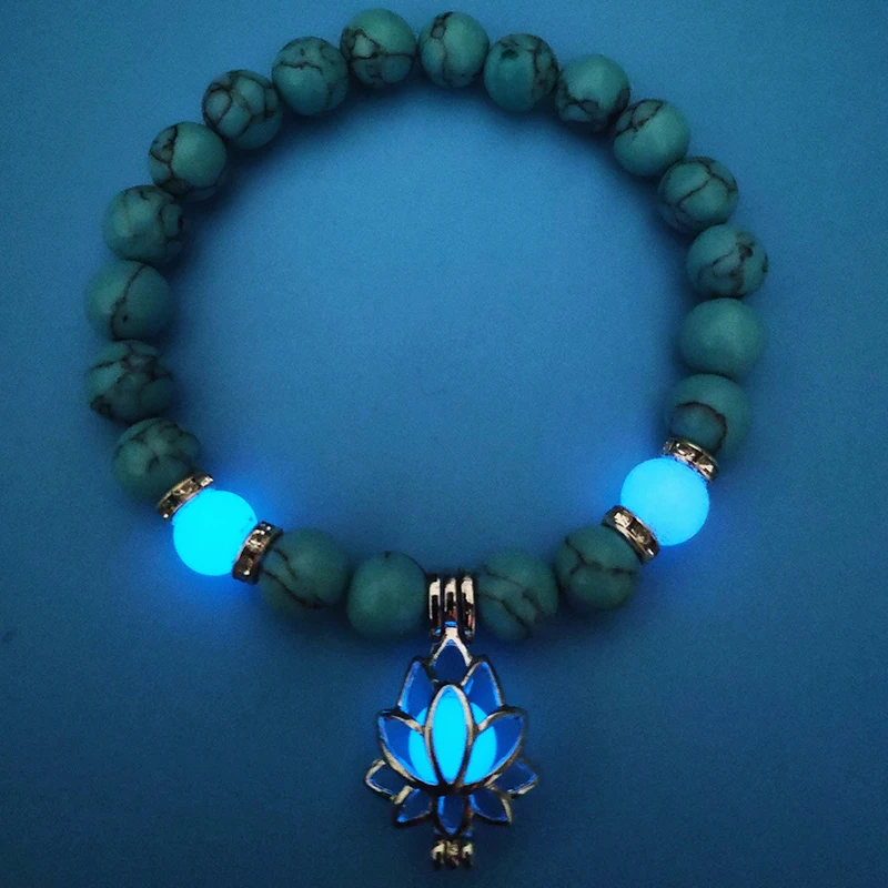 Fashion luminous lotus string bracelet logo beaded men and women dark jewelry charm | Украшения и аксессуары