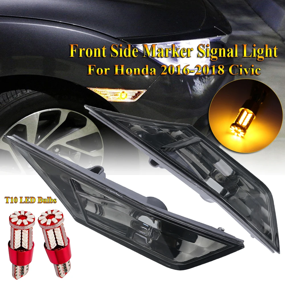 

SUHU 4Pcs Front Side Marker Signal Light Smoke Lens For Honda 2016-2018 Civic W/ LED Light Auto Trailer Truck Lorry Lamps Blubs