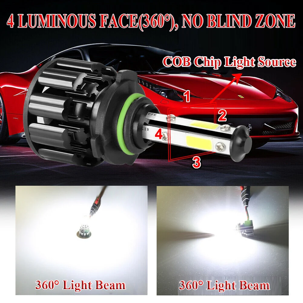 2Pcs 4-Side 9005 9145 HB3 LED Headlight Kit 100W 20000LM High or Low Beam Bulb 6000K White | Автомобили и мотоциклы