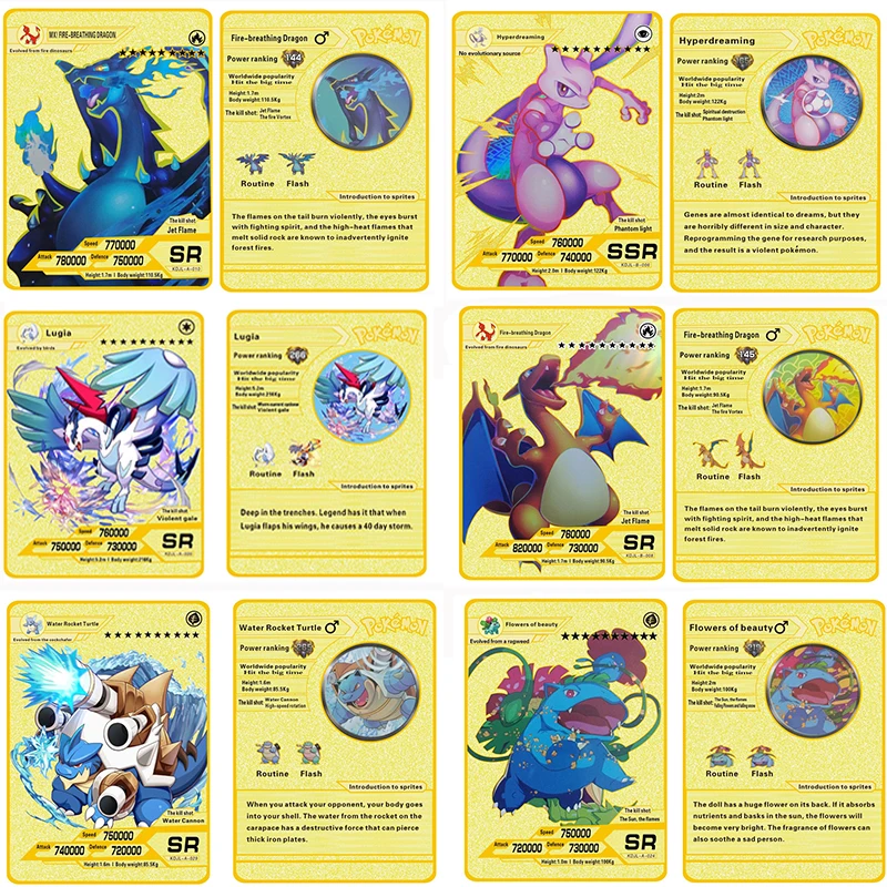 

The New 12 kinds pokemon DIY Pikachu Mewtwo Magikarp Lillie Charizard Ho-Oh Venusaur Blastoise Metal Collection card gift Toy