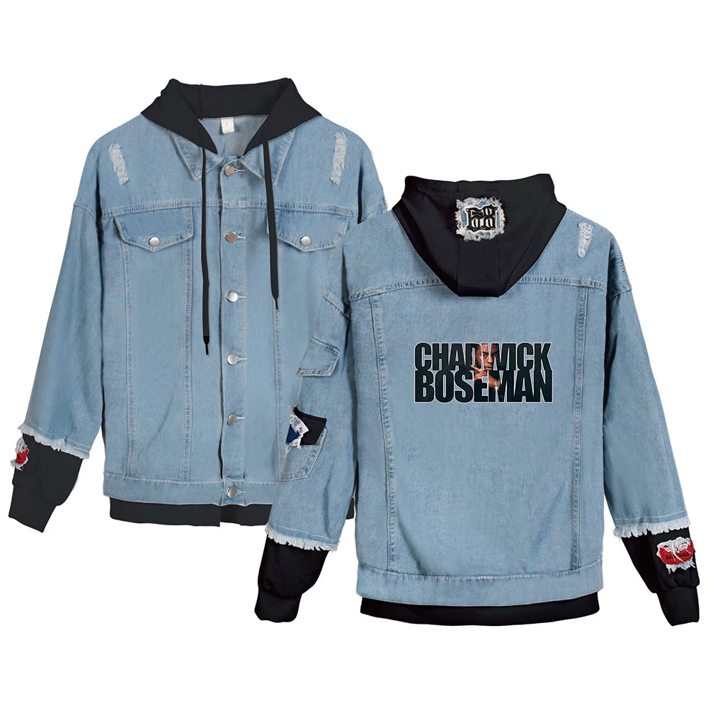 

Trendy denim Jacket Overcoat Jeans Harajuku Chadwick Boseman Torn Sweatshirt Men/women Fashion Long Sleeves Clothes Funny Print