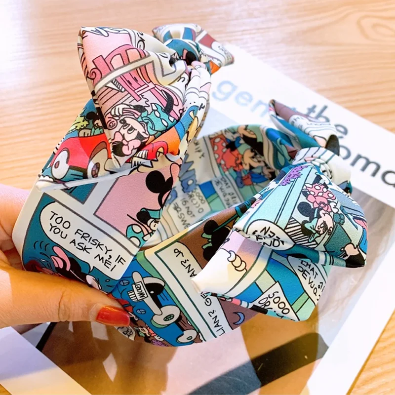 

Disney Cute Cartoon Women Hair Hoops Printing Letter Bowknot Headbands New Fashion Girls Hair Band Accessories Mickey Headdress