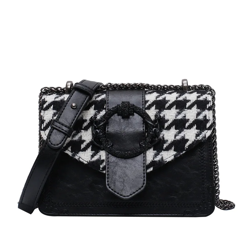 

Houndstooth Weave Flap Crossbody Bags For Women 2021 Vintage PU Leather Women's Designer Handbag Travel Shoulder Messenger Bag